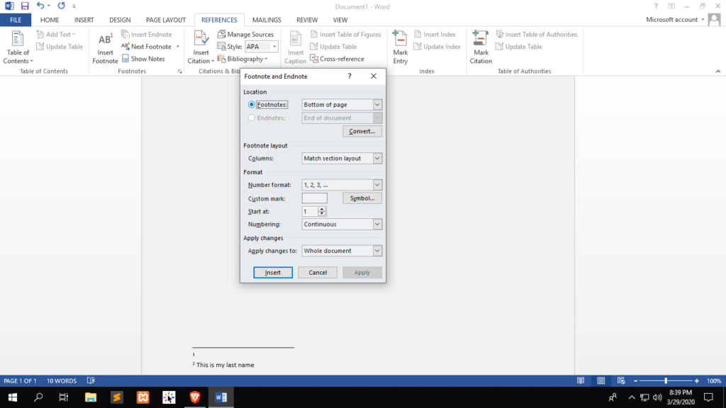 how to add an endnote in word 2013