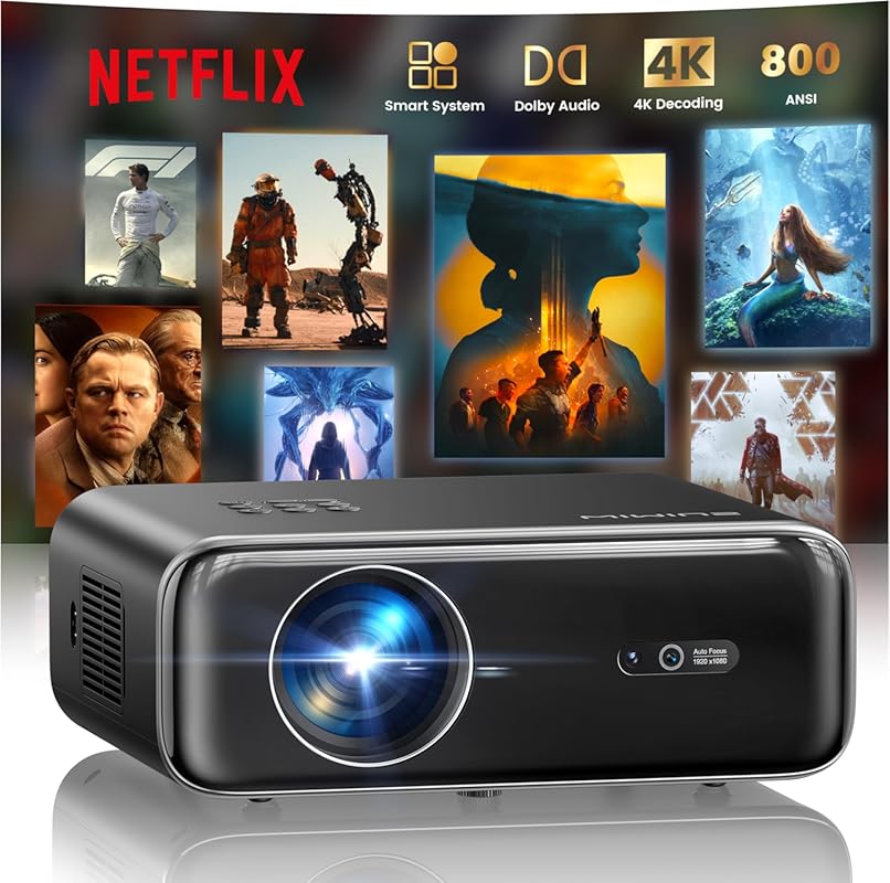 Smart 4K Outdoor Projector with WiFi, Dolby Audio, and Auto Focus for 
